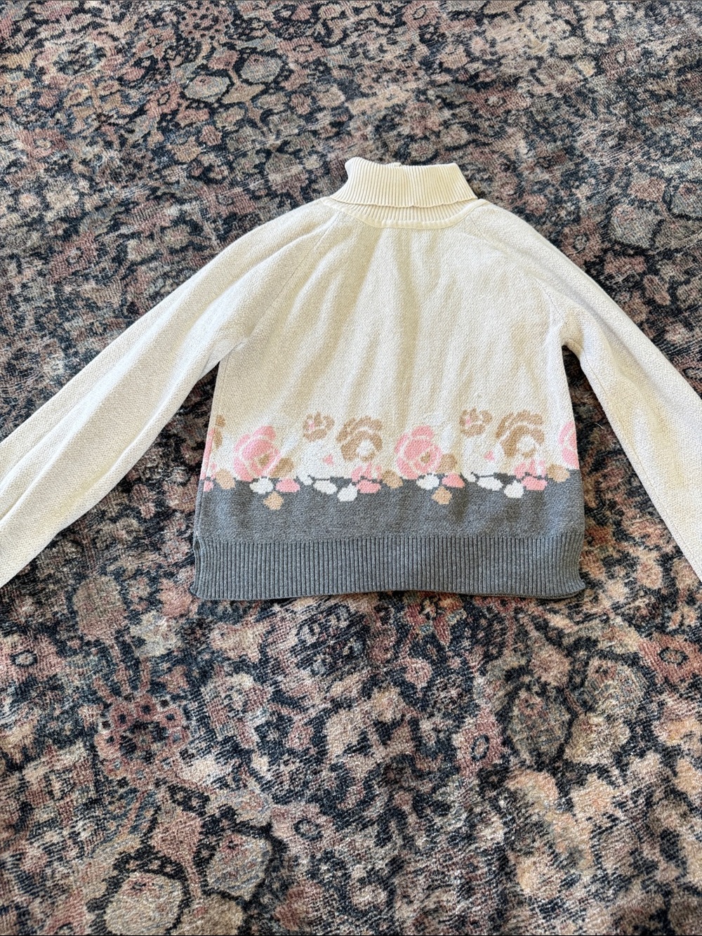Janie and Jack Cream Sweater with Pink Floral Border